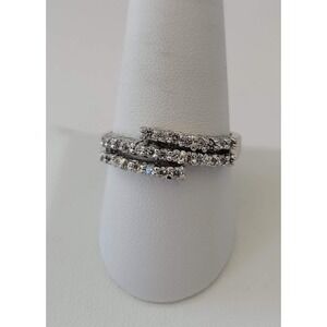 Edco Silver Tone Triple Row Glass Stone Bypass Ring Size 10 Chic Party Old Money